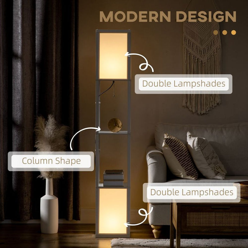 HOMCOM Shelf Floor Lamp, Dual Light, Living Rm, Bedroom, White