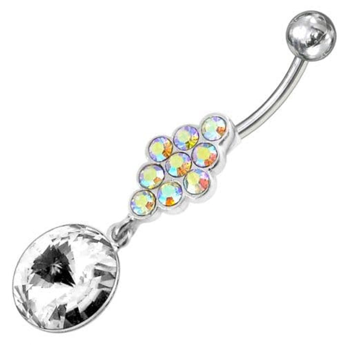 Fancy Zirconia Jeweled Dangling SS Bar Belly Ring