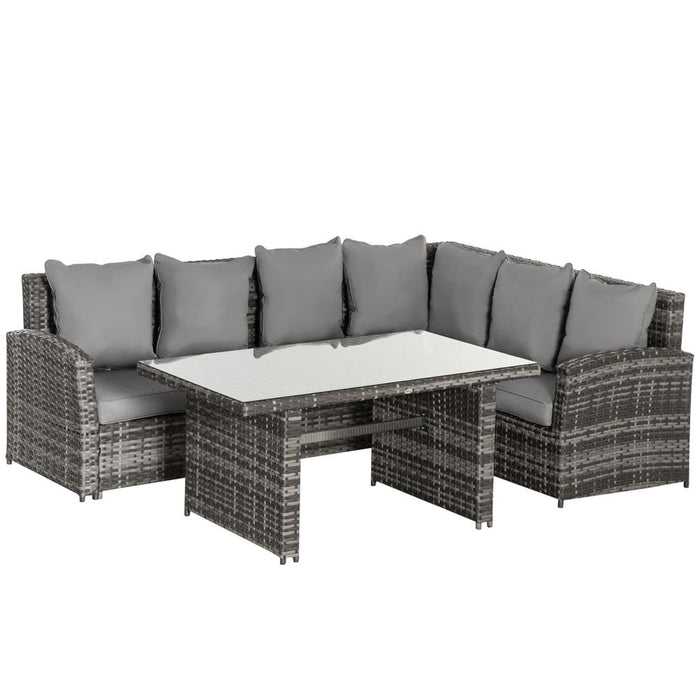 Outsunny 5-Seater Patio Dining Table Set, All Weather PE Rattan Sofa Cushions, Grey