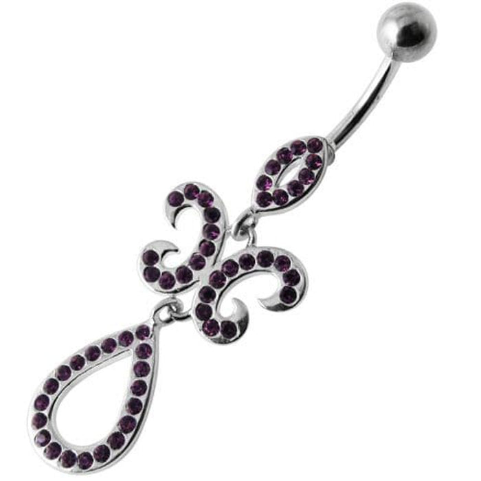 Fancy Studded Jeweled Dangling SS Bar Belly Ring