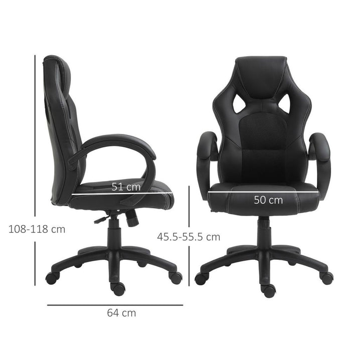 Premium Swivel Gaming Chair - Adjustable Height, 360° Swivel, PU Leather - Black