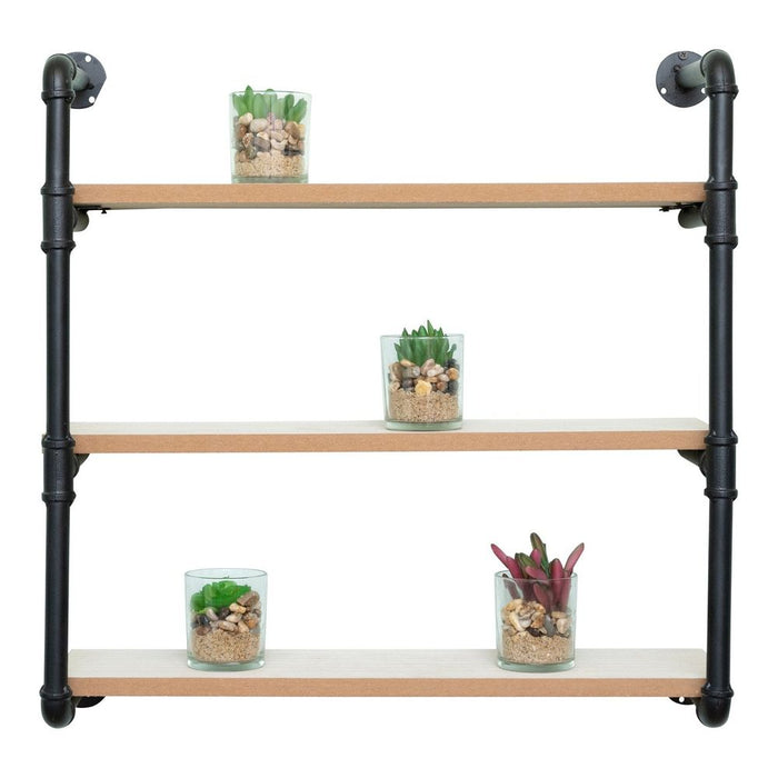 Industrial Black Pipe & Wooden Shelves - Rustic Décor - 58cm