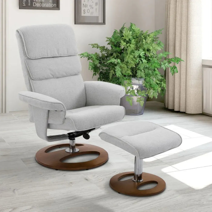 Recliner Chair Ottoman Set 360 Swivel Sofa Thick Padding Wood Base Grey