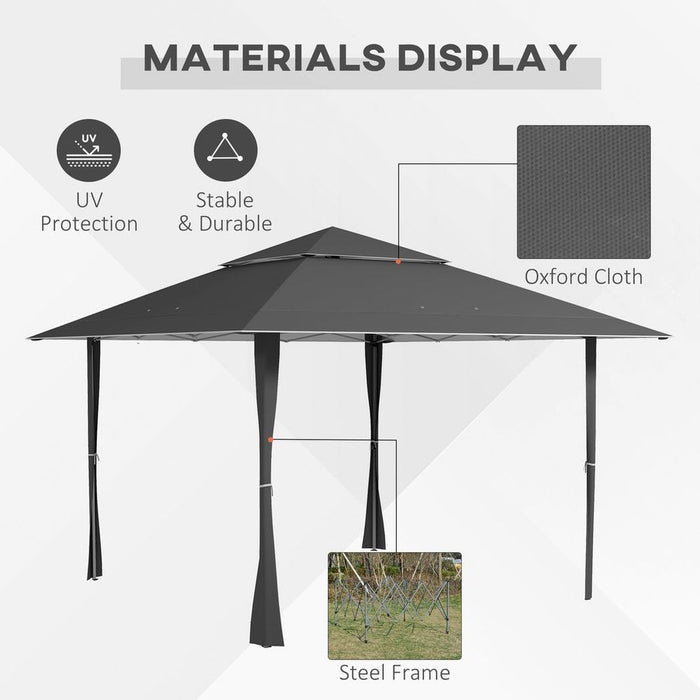 Outsunny 4x4m Dark Grey Outdoor Pop-Up Canopy Tent Gazebo, Adjustable Legs & Bag - High Quality