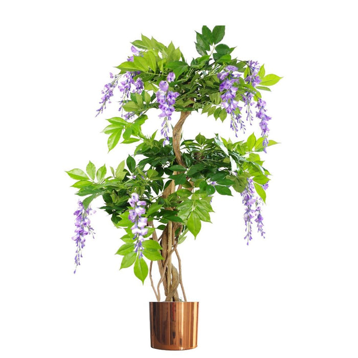 Premium 110cm Purple Wisteria Tree w/ Copper Metal Planter - High Quality & Realistic - Leaf Design UK