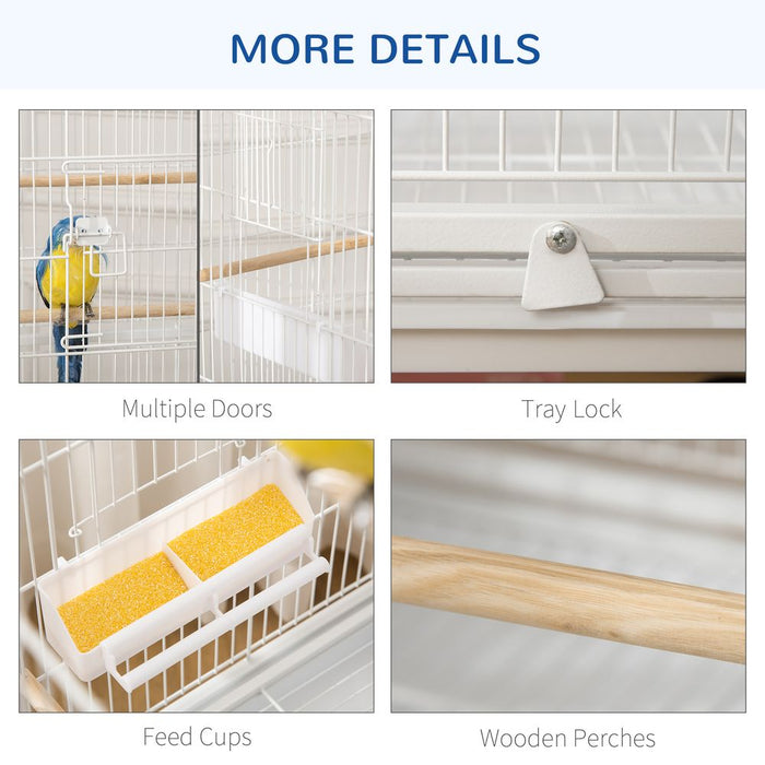 Premium Large Bird Cage with Stand - Finch Canaries Parrot - High Quality - White