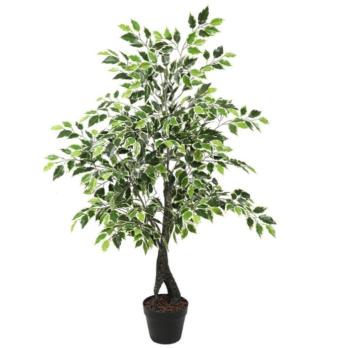 Captivating 4ft Variegated Ficus Tree - Plastic Split Trunk - High-Quality - Long-lasting - Perfect for Any Indoor Space