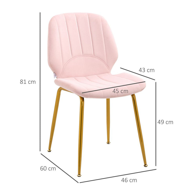 HOMCOM Modern Dining Chairs Set of 2 with Padded Seat and Steel Legs, Pink