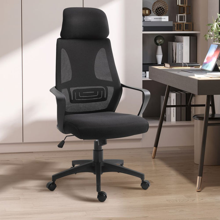 Premium Mesh Back Office Chair - Adjustable Height & Padded Headrest - High Quality & Comfortable - All Black Vinsetto