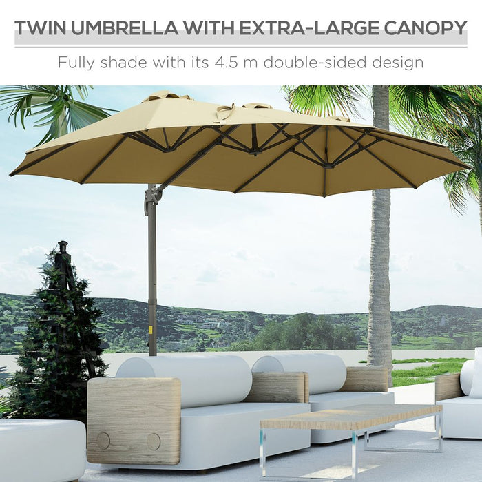 High-Quality 4.5m Patio Parasol, Double-Sided Rectangular Crank Handle, Khaki