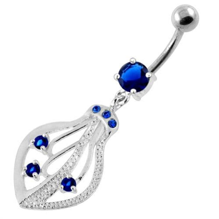 925 Sterling Silver Jeweled Squid Navel Belly Ring