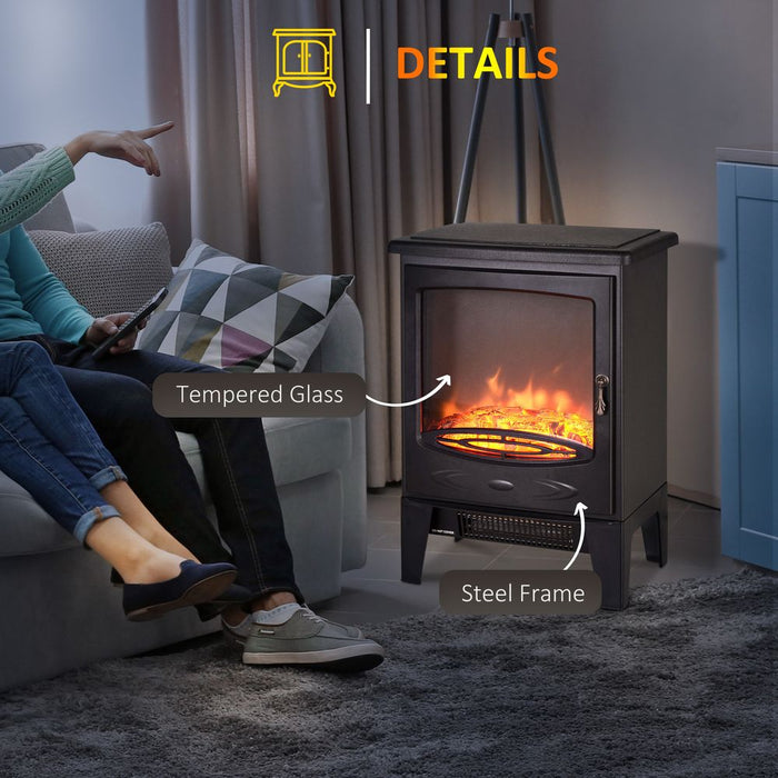 Electric Heater Freestanding Fireplace Artificial Flame Tempered Glass Casing