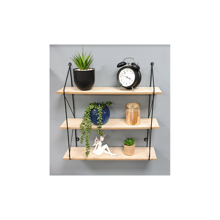 Premium 3-Tier Wall Shelf - Stylish & Sturdy Storage Solution for Any Room - Black + Oak Finish - 50x50x12cm