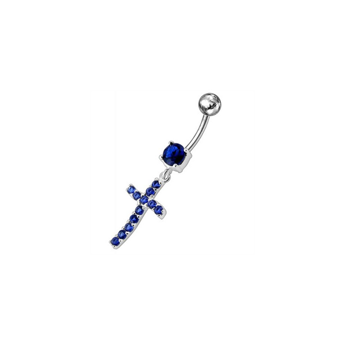 Sterling silver Jeweled Cross Dangling Navel Ring