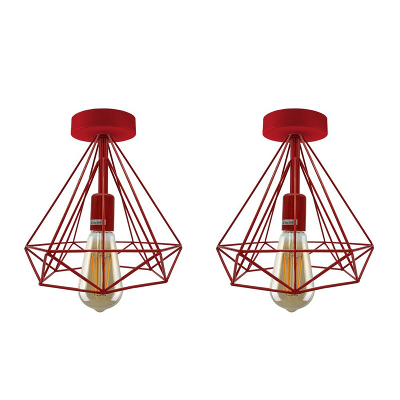 2 Pack Black Vintage Flush Mount Ceiling Light Fixture Metal Cage Ceiling Lampshade with E27 Holder