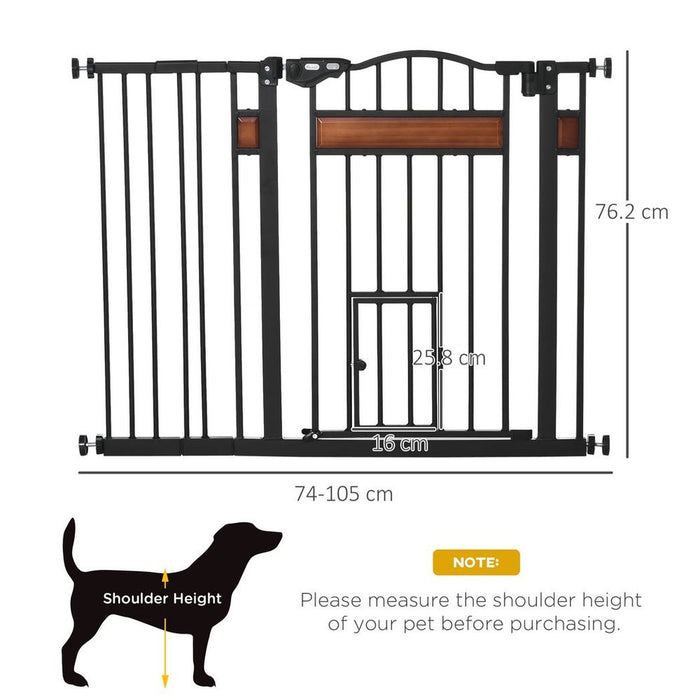 PawHut Dog Gate Pet Safety Gate Cat Door Auto Close Pine Decor