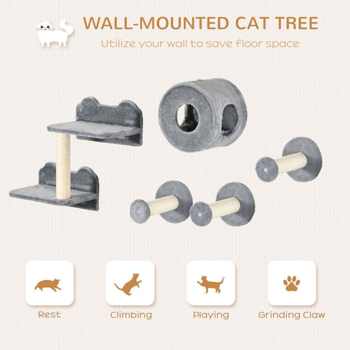 Ultimate Cat Wall Set with Perch, Condo, Scratching Post - Quality Grey Furniture for Cats