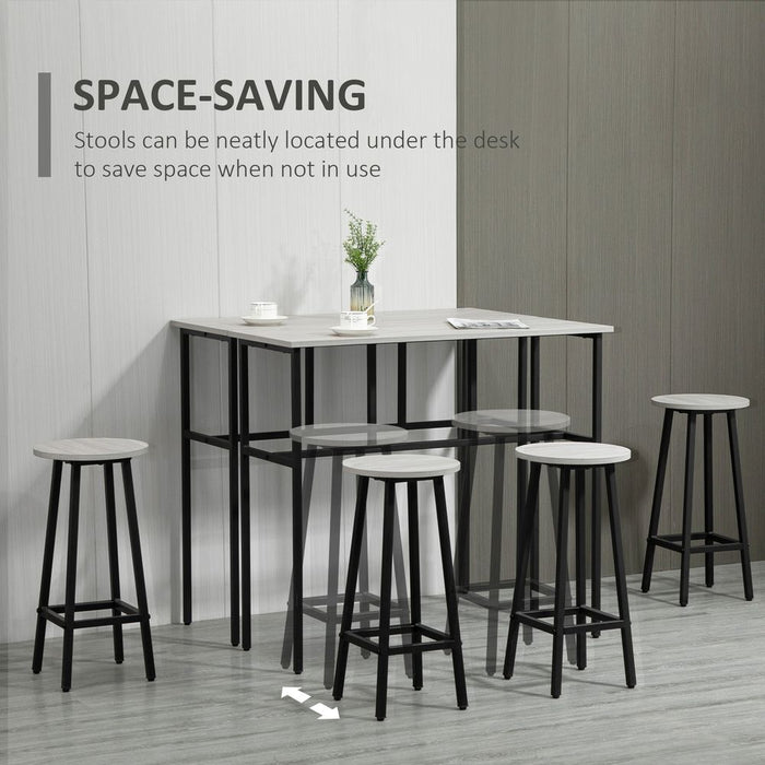 Premium 6Pc Bar Table Set: 2 Tables + 4 Stools, Stylish Grey