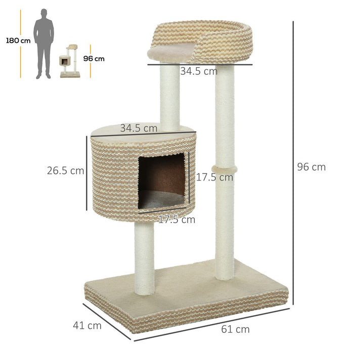 PawHut 96cm Cat Tree, Cat Condo Tree Tower for Indoor Cats, Cat Activity Centre with Scratching Posts, Plus Perch - Beige