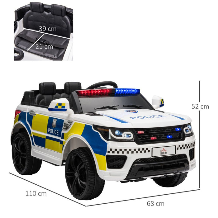 12V Kid Electric Ride On Police Car w/ Remote Siren Bluetooth 3-6 Years HOMCOM