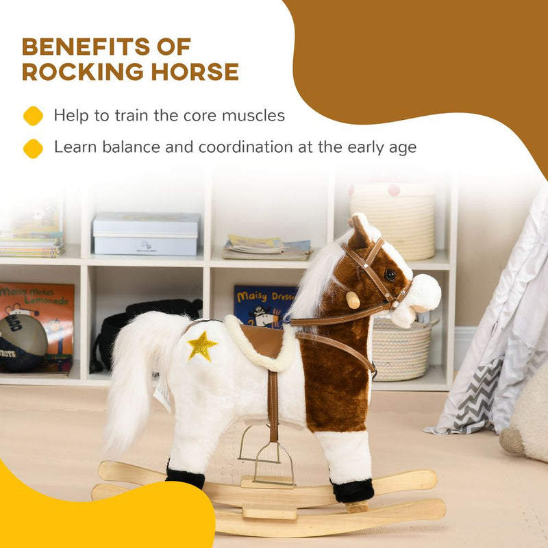 HOMCOM Rocking Horse with Music, Sound, Ride On Horse with Saddle for 3-6 Years