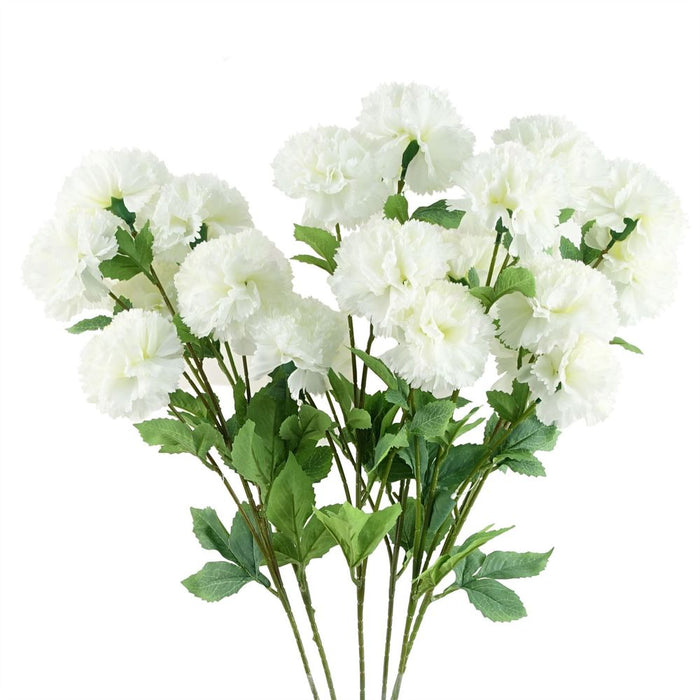 Premium Quality Pack of 6 White Carnation Stems - 70cm - 24 Silk Flowers