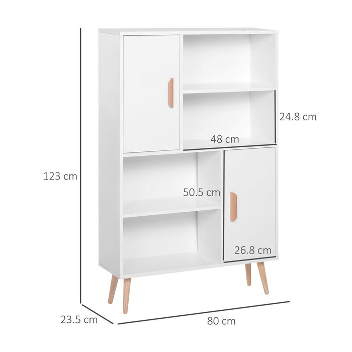 Free Standing Bookcase Shelves W/ Two Doors, 80L x 23.5W x 123Hcm-White