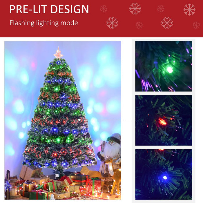 5ft Prelit Artificial Christmas Tree with Multi-Coloured Fiber LED Light Green