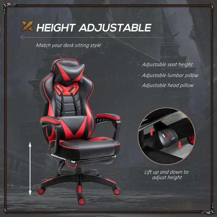 Gaming Chair Ergonomic Reclining w/ Manual Footrest Wheels Stylish Office Red