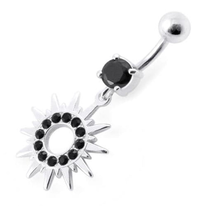 Fancy Colored Sun Jeweled Dangling Banana Bar Belly Ring