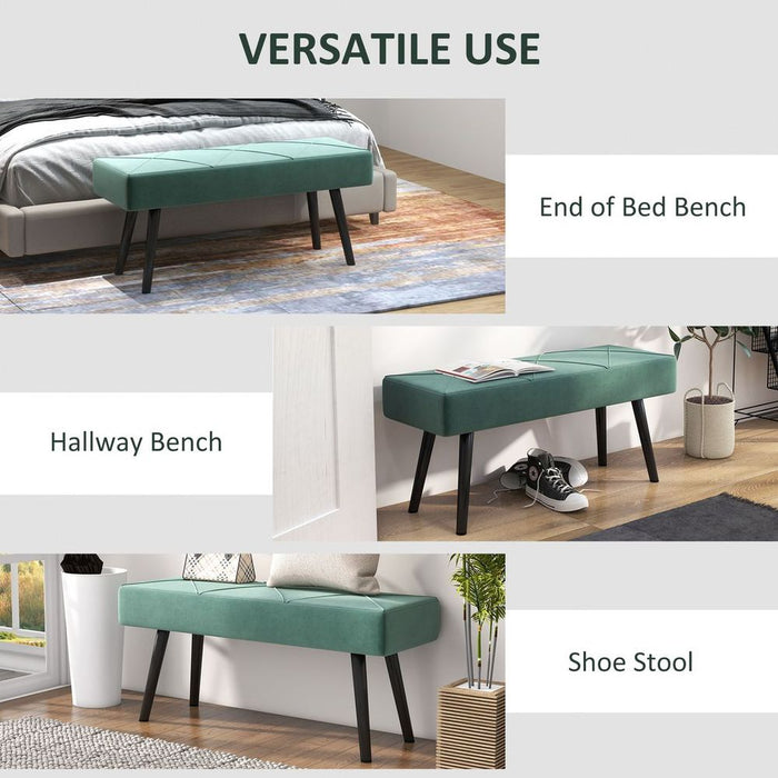 HOMCOM End of Bed Bench, Upholstered Hallway Bedroom, Steel Legs, Green