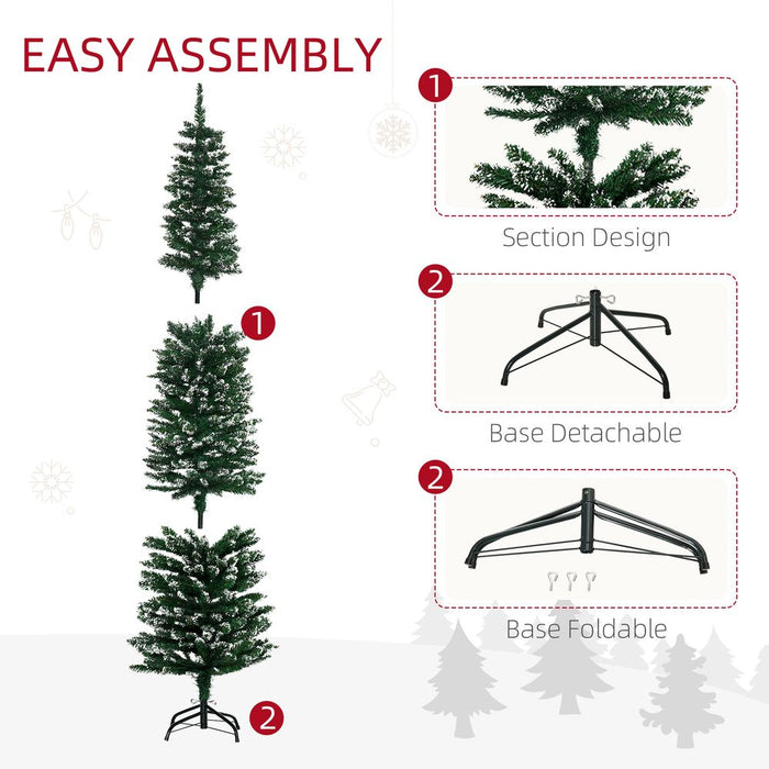 6.5FT Artificial Snow Dipped Christmas Tree Pencil Foldable Black Stand Green