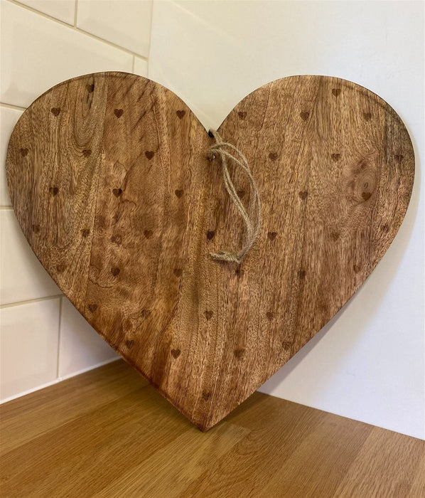 Handcrafted Heart Shaped Wooden Chopping Board 40cm