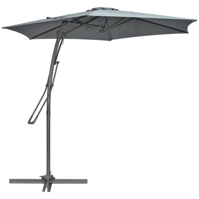 Outsunny 3m Cantilever Parasol - Easy Crank Handle - 6 Ribs - Grey