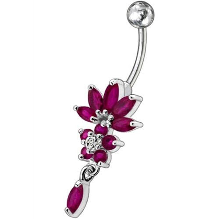 Flower Jeweled Dangling Belly Button Ring