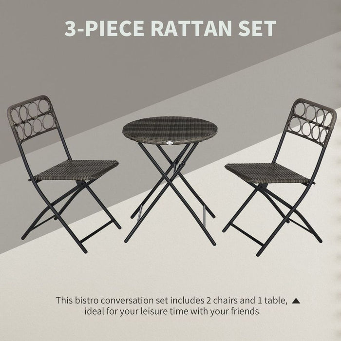 Outsunny 3 PCS Folding Rattan Wicker Bistro Set