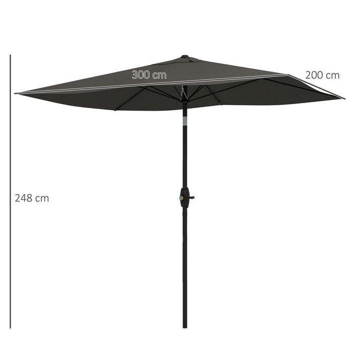 Premium Dark Grey Rectangular Garden Parasol - Crank Operated - High-Quality Outdoor Umbrella