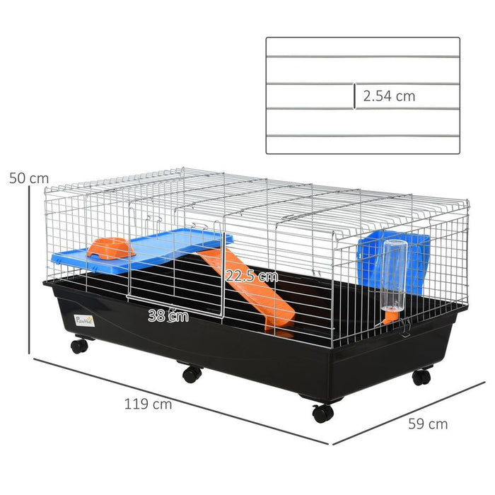 PawHut 119cm Small Animal Cage for Rabbit Ferret Guinea Pig w/ Food Dish Black