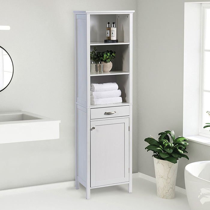 Stylish White Tall Storage Cabinet - Open Shelving, Drawer, Cupboard - High-Quality Timber-MDF - Home Assembly - W47.5cm x D38cm x H170cm