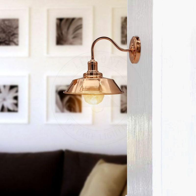 Vintage Industrial Rose Gold Retro Wall Light - Sturdy Metal Lamp Shade - Classic Style - E27 Lamp