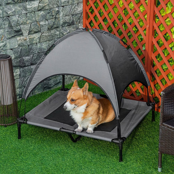 Ultimate Relaxation: Pawhut Elevated Dog Bed w/ Cooling Canopy - 92cm, Grey, UV Protection - Highest Quality!