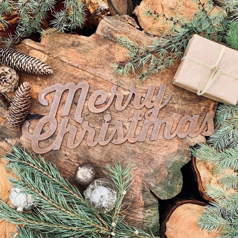 MERRY CHRISTMAS Rustic Rusty Plaque - Metal, Indoor/Outdoor, Long-lasting - 50cms
