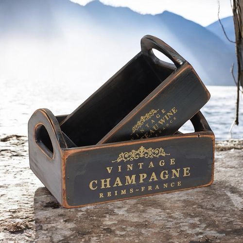 SET 2 BLACK WOODEN CRATES