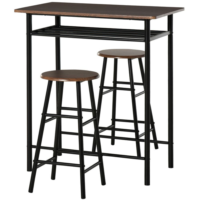 3-Pc Bar Set: Table & Stools | Metal Frame | Black & Oak