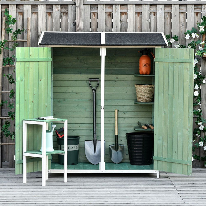 Premium Garden Wood Storage Shed & Table - High-Quality, Asphalt Roof, Tool Organizer