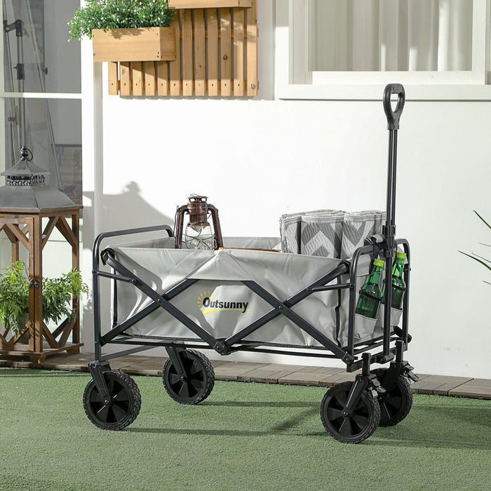 Outsunny Folding Outdoor Storage Trolley: Telescopic Handle, Brakes - High Quality Cart Bag for All Your Needs