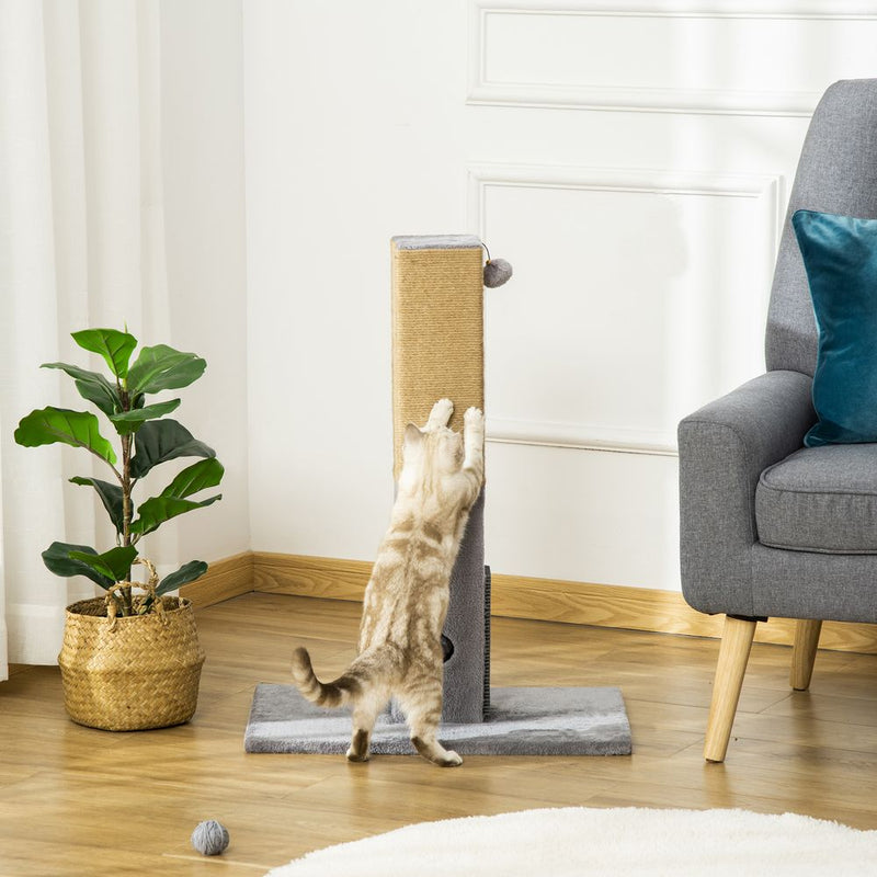 PawHut Cat Tree Scratching Post for Indoor Cats 79cm Jute Scratcher Climber w/Carpet Base Dangling Toy – Grey