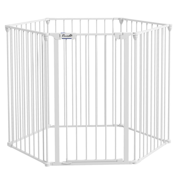 PawHut 2 in 1 Dog Pen, Safety Pet Gate, 6 Panels, Medium Dogs, 90Hcm - White