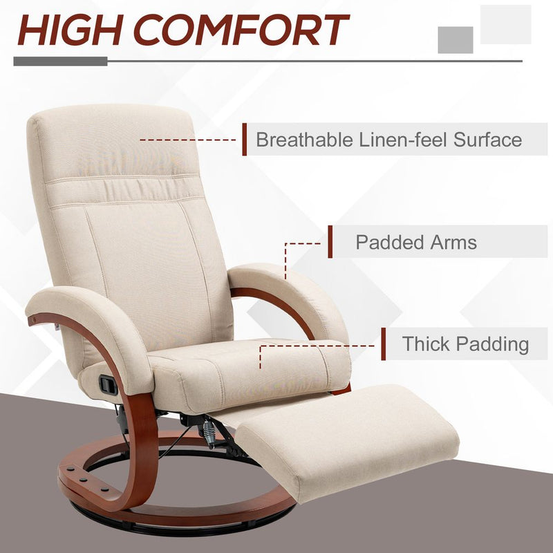 HOMCOM Manual Recliner Swivel Reclining Chair with Footrest Armrests Beige
