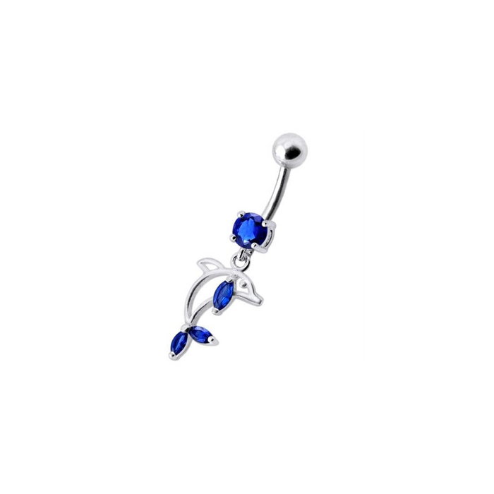 Jeweled Dolphin Dangling Navel Banana Ring